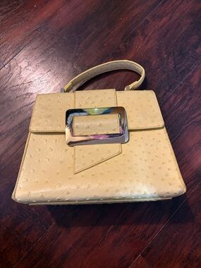 Yellow Structured Top-Handle Bag with Statement Buckle
